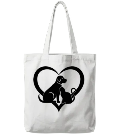 Cat & Dog Heart - Dog and Cat Lover Dog Lover Tote Bags - White