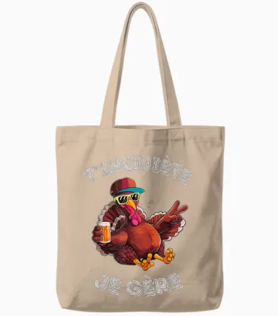 Accessory Turkey Turkey Humour Beer Aperitif T'inquiète Je T-Shirt, Black, S Tote Bags - Natural