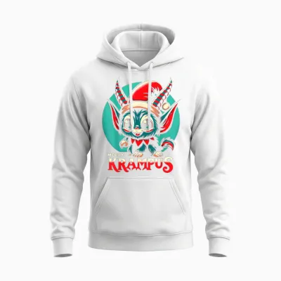 Cute Merry Krampus Christmas Holiday 30’s Retro Cartoon Unisex Hoodie - White
