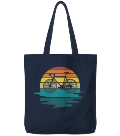 Biking Retro as a Cool Retro Design. Tote Bags - Navy