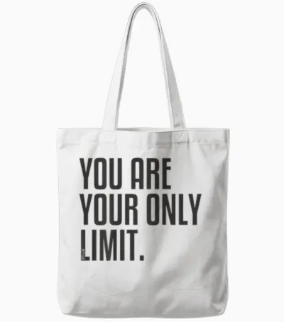 Fitness Backprint Slogan Jogging Training Motivation Sports T-Shirt, Black Tote Bags - White