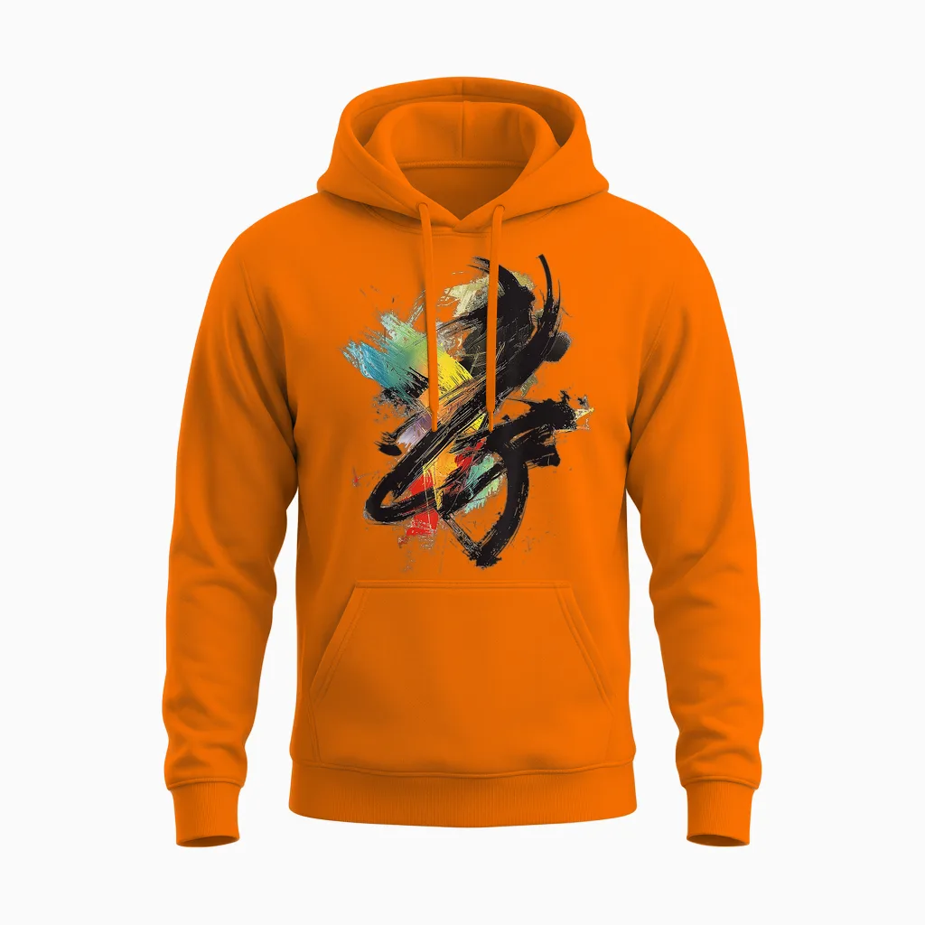 Abstract Art Colorful Graphic Art Painting T-Shirt, White, S Unisex Hoodie in Safety Orange