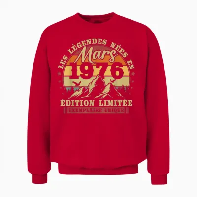 Vintage Mars 1976 Rétro Anniversaire 50 Ans Hommes Femmes Unisex Sweatshirt - Red