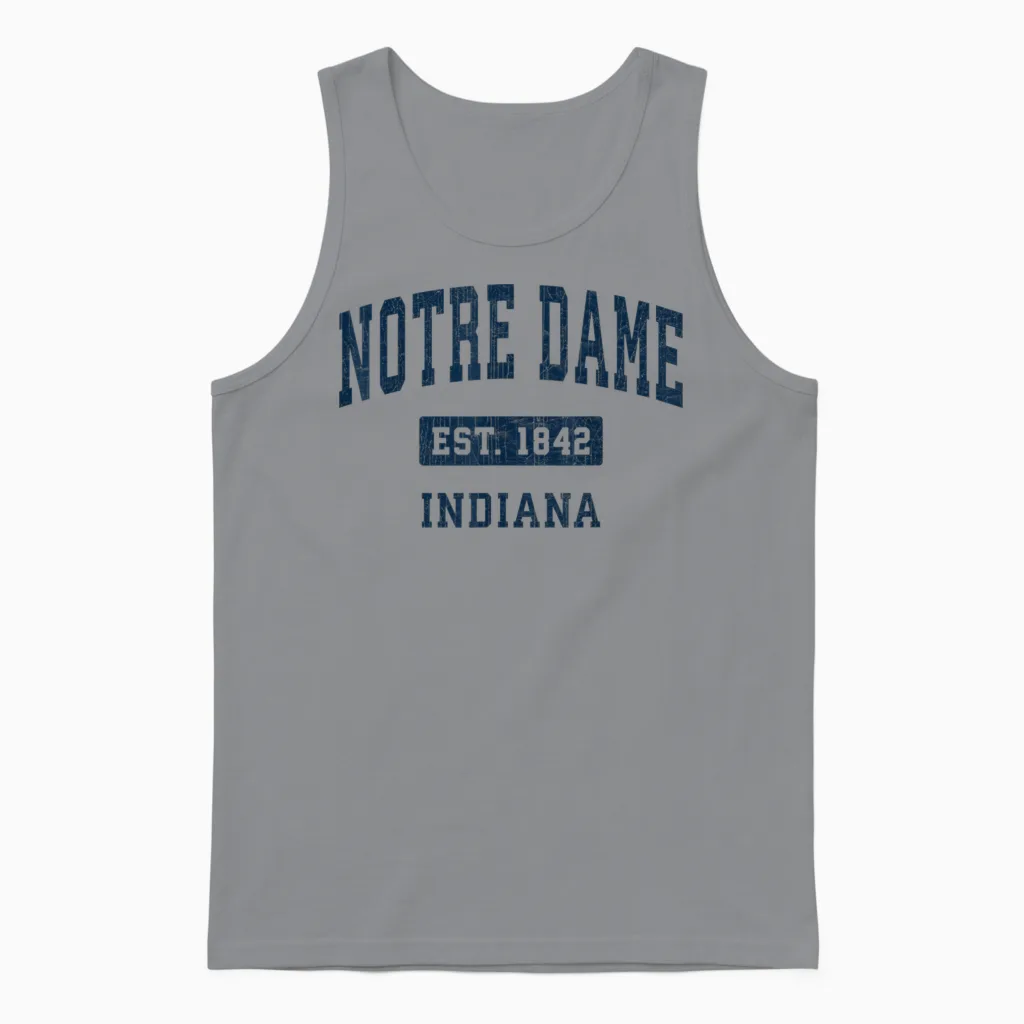 Notre Dame Indiana in Vintage Navy 90s Style Sports Design Unisex Tank Top in Sport Grey