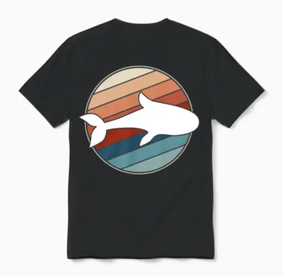 Whale in Retro Style Unisex T-Shirt - Black
