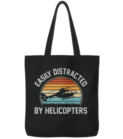 Easily Distracted by Helicopters Funny Helicopter Tote Bags - Black
