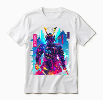 Cyberpunk Neon Samurai Japanese Art Unisex T-Shirt - White