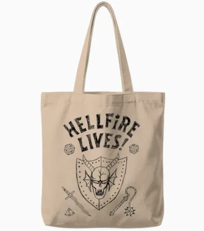 Stranger Things Hellfire Lives! Tote Bags - Natural