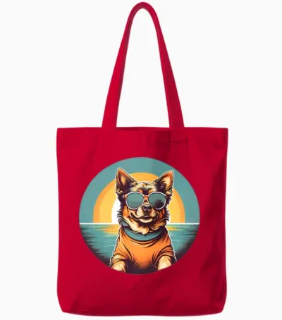 Retro Funny Dog Wearing Sunglasses Retro Sunshine Tote Bags - Red