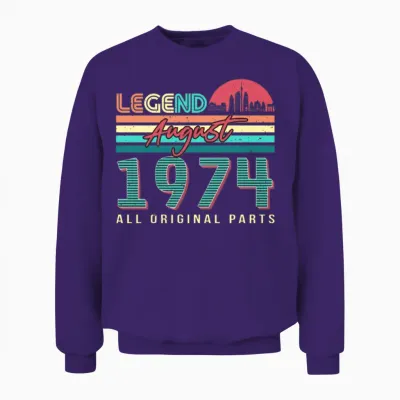 Vintage 1974 August Unisex Sweatshirt - Purple