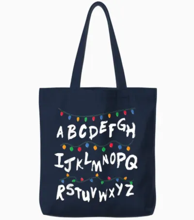 Alphabet Christmas Lights T Shirt Stranger Tee Gift Tote Bags - Navy