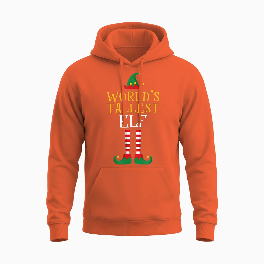 World's Tallest Elf T Shirt Xmas Tall Matching Family Helper Unisex Hoodie in Orange