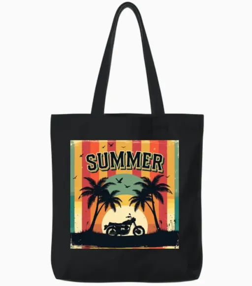 Retro Cool Summer Ride & Beach Tote Bags in Black