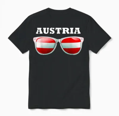 österreich Shirt Wappen Fahne Brille Herren & Damen Austria Unisex T-Shirt - Black