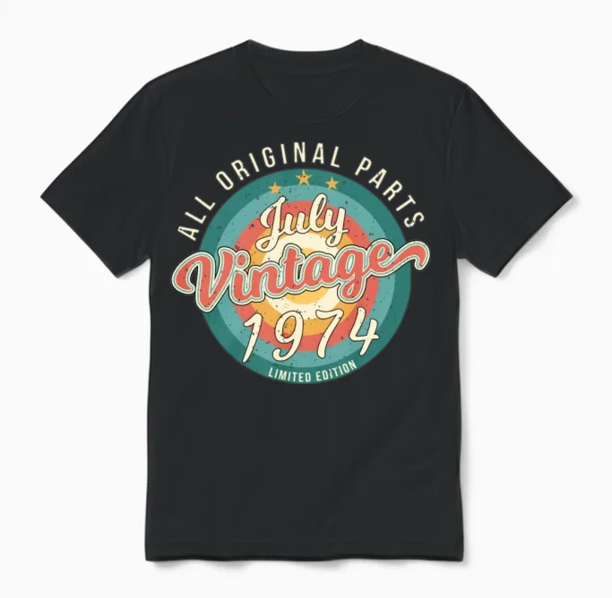 Vintage 1974 July Unisex T-Shirt in Black
