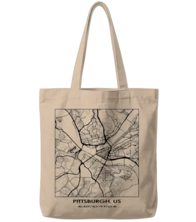 Pittsburgh City Streets Map Tote Bags - Natural