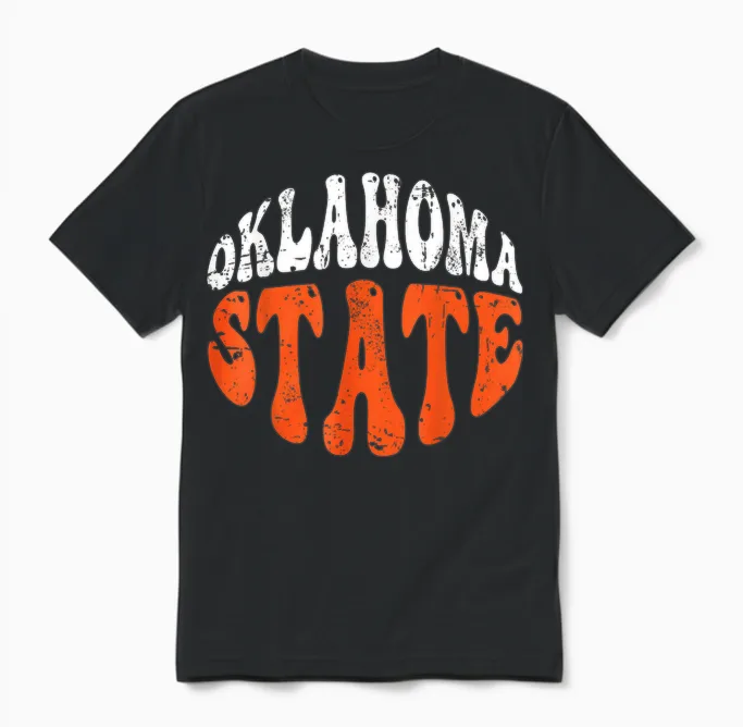 Oklahoma State Tee.retro Vintage Distressed Design American Unisex T-Shirt in Black