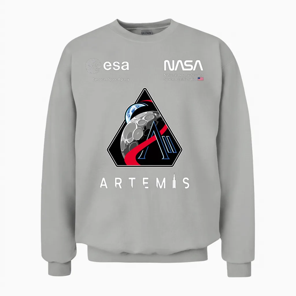 Nasa Artemis Ii Mission Patch Worm Und Esa Logo Langarmshirt Unisex Sweatshirt in Ash
