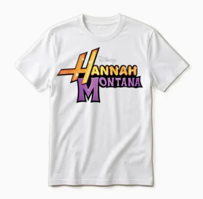 Disney Hannah Montana Classic Iconic Big Chest Text Logo Unisex T-Shirt - White
