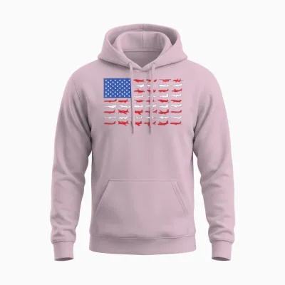 Pilot Airplane American Flag Plane Aviation Short Sleeve Unisex Hoodie - Light Pink