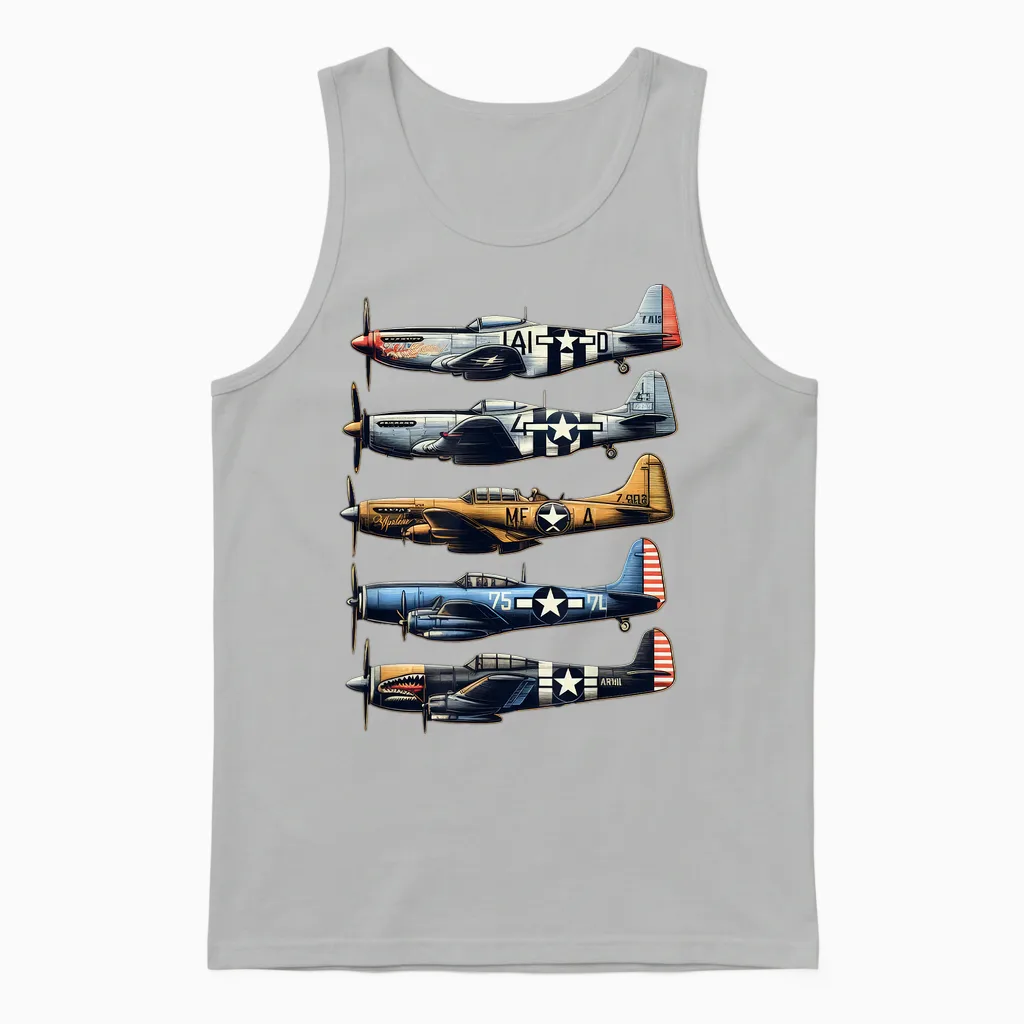 Ww2 Planes P51 Mustang F4u Corsair B17 P47 Thunderbolt Unisex Tank Top in Ash