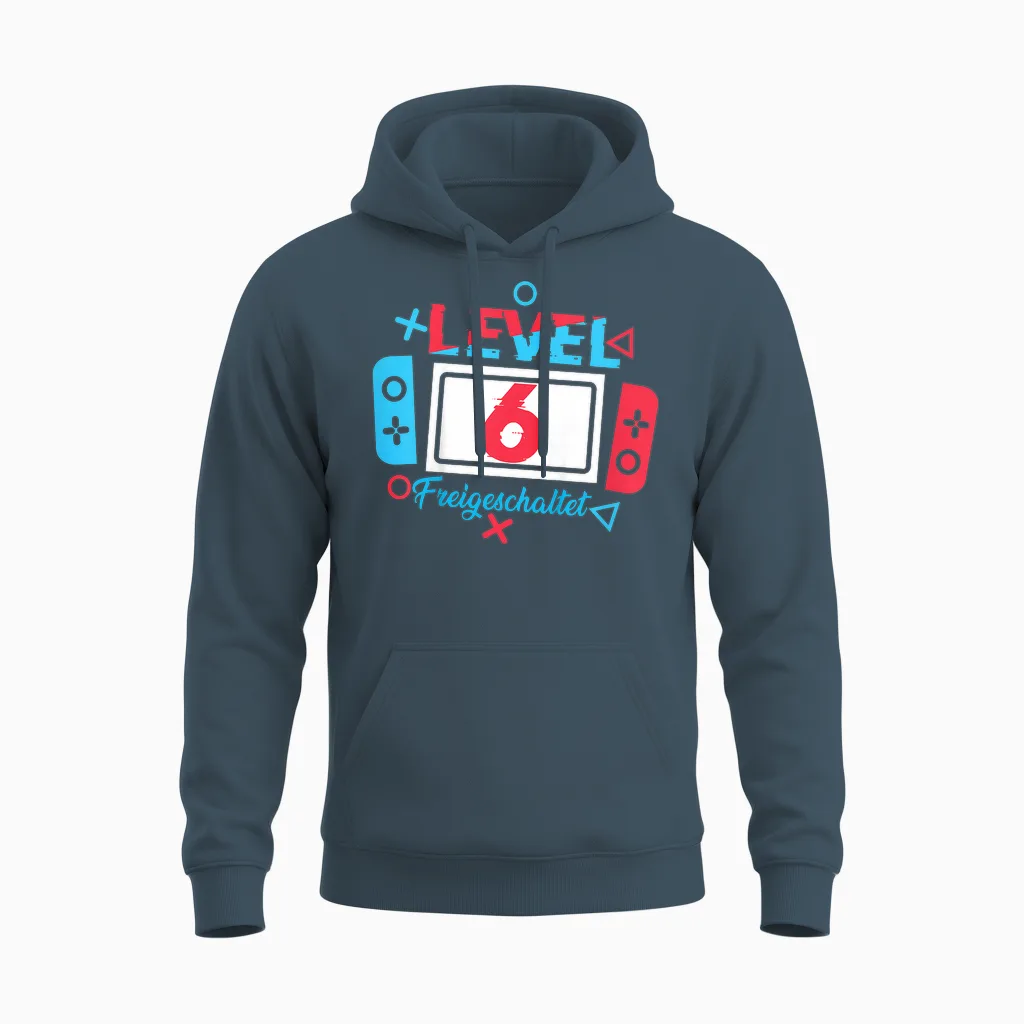Children's Level 6 Birthday Shirt Boy 6 Years Old Video Games T-Shirt, Black Unisex Hoodie in Dark Heather