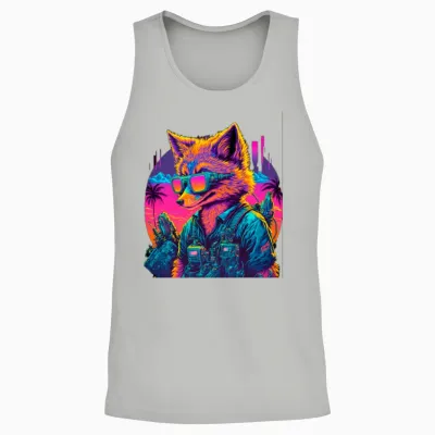 Retro Futuristic Synthwave Fox Unisex Tank Top - Ash