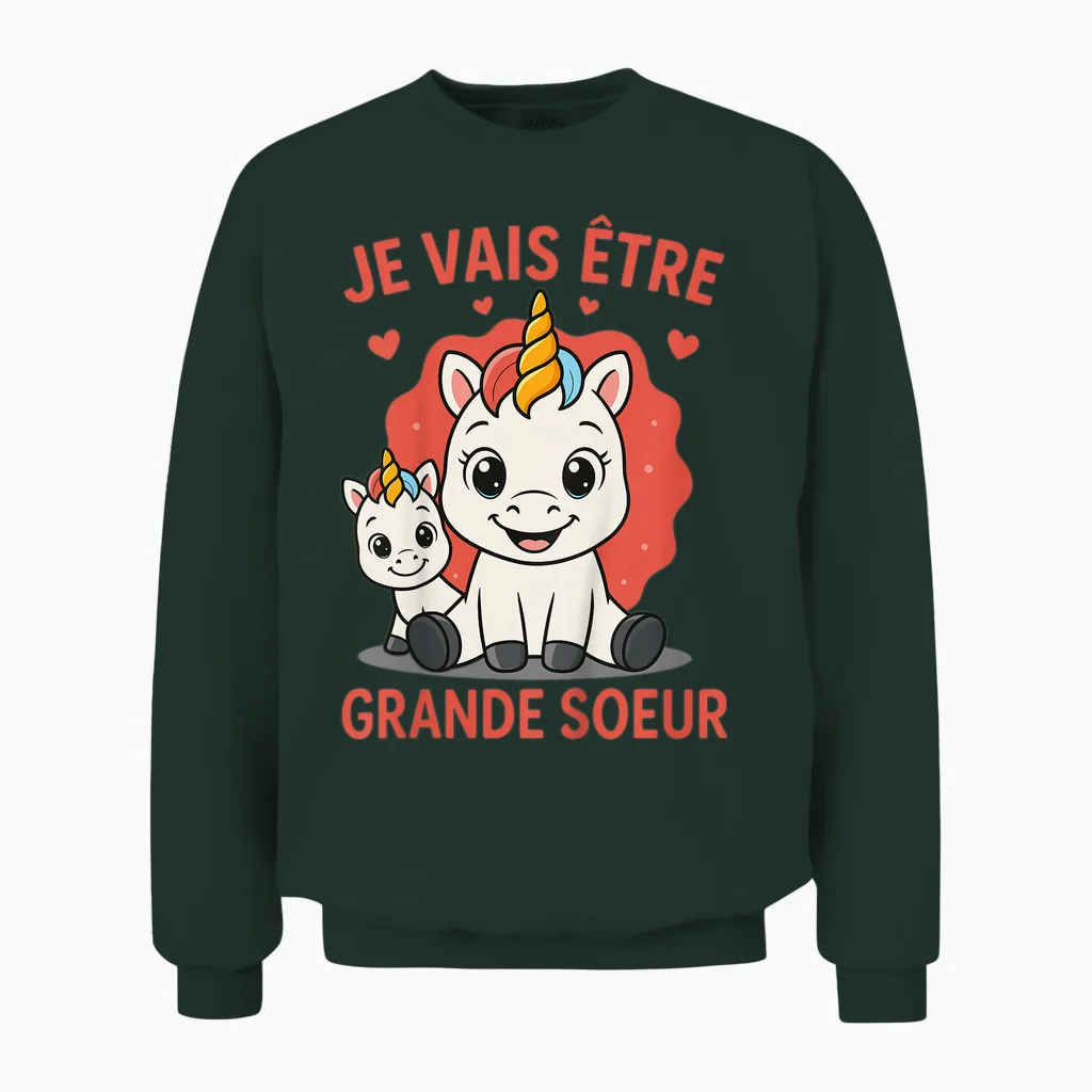 Future Big Sister Daughter Je Va รชtre Grande Soeur Unisex Sweatshirt in Forest