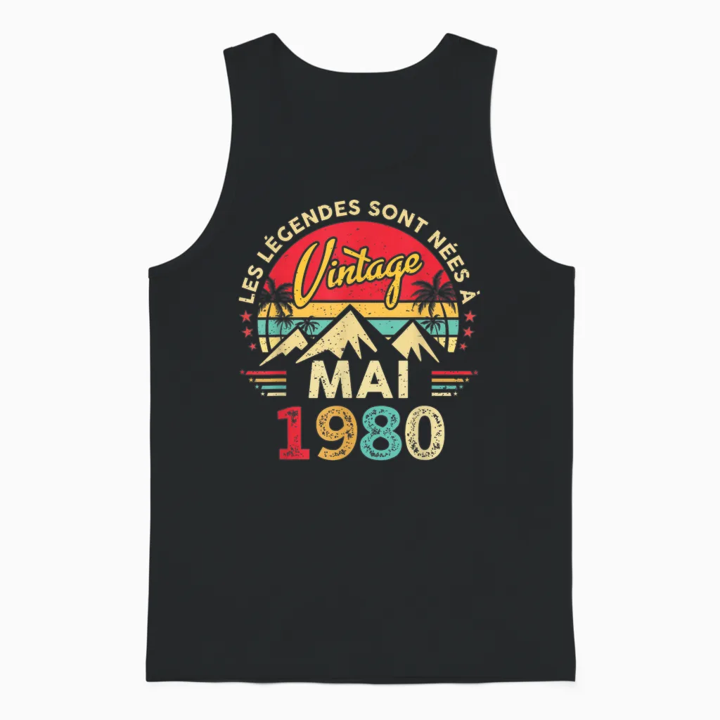 Vintage Mai 1980 Cadeau Anniversaire 46 Ans Hommes Femmes Unisex Tank Top in Black