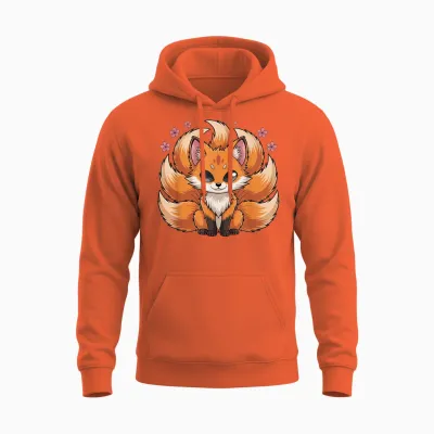 Kitsune Japanischer Neunschwänziger Fuchs Mythologie Anime Unisex Hoodie - Orange