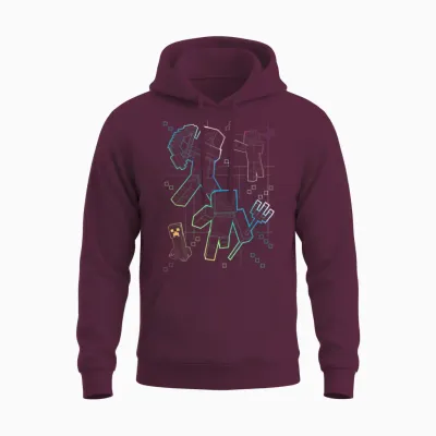 Minecraft Group Shot Rainbow Collage T-Shirt, Black Unisex Hoodie - Maroon