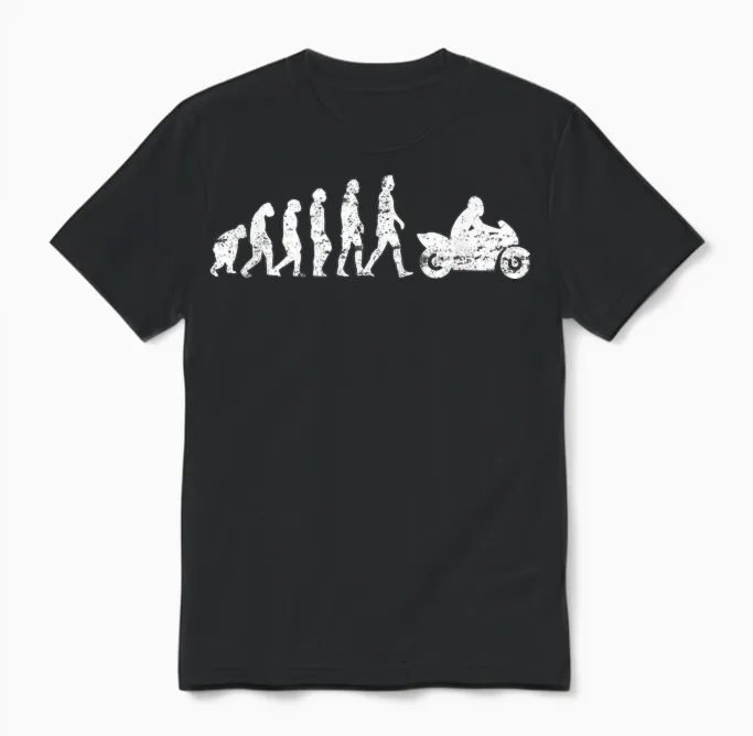 Evolution Motorcycle Motorcyclist Bike Biker Wheelie T-Shirt, Black, S Unisex T-Shirt in Black