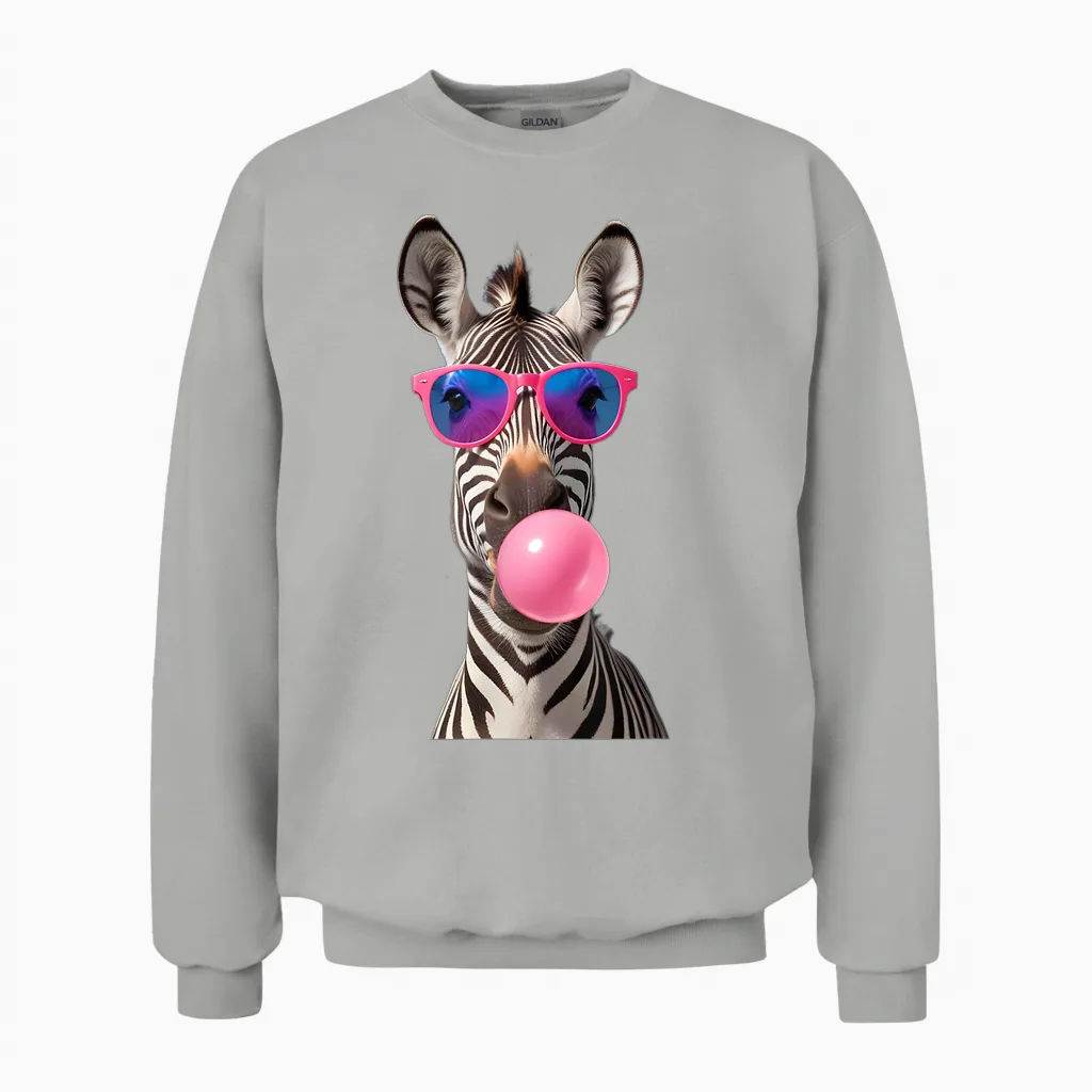 #snirt Funny Zebra Bubblegum Bubble Pink Sunglasses T-Shirt, Black Unisex Sweatshirt in Ash
