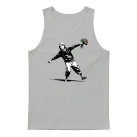 Banksy Protester Throwing Flowers Unisex Tank Top - Ash – 1