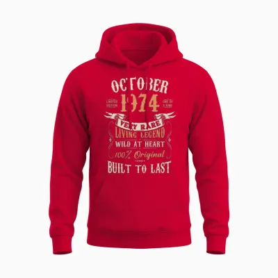 October 1974 Birthday Surprise Unisex Hoodie - Red