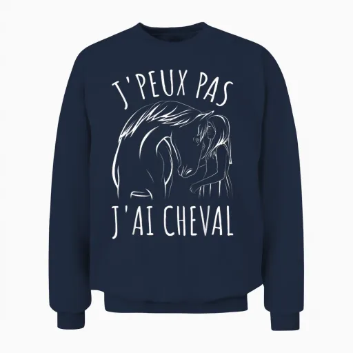 Je Peux Pas J'ai Cheval Horses Women Girl Riding Unisex Sweatshirt in Navy