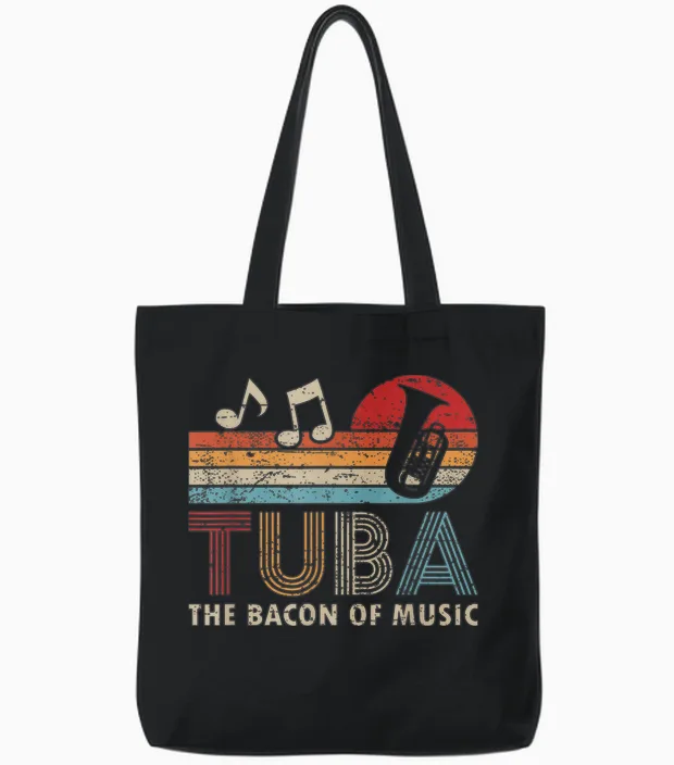 Retro Tuba Orchester Blasmusik Musiker Tubist Tote Bags in Black