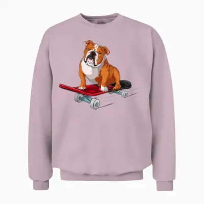 English Bulldog - English Bulldog on a Skateboard Unisex Sweatshirt - Light Pink