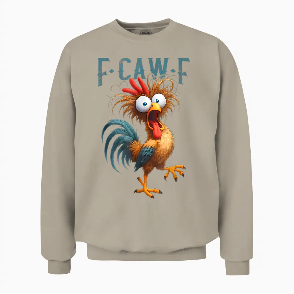 F-Caw-F Chicken Humor F-Caw-F Quote Rooster Meme Unisex Sweatshirt in Sand