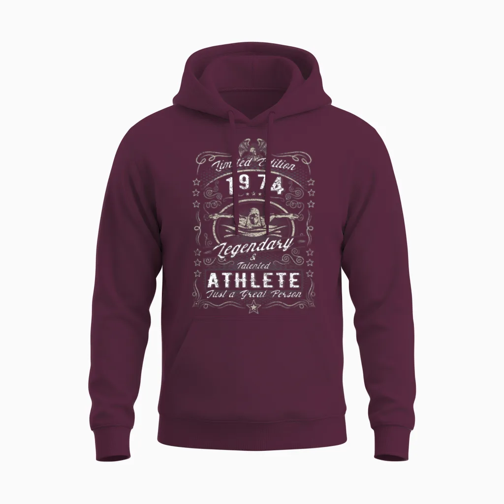 Vintage 1974 Swimmer Birthday Gift Sport Hobby Unisex Hoodie in Maroon