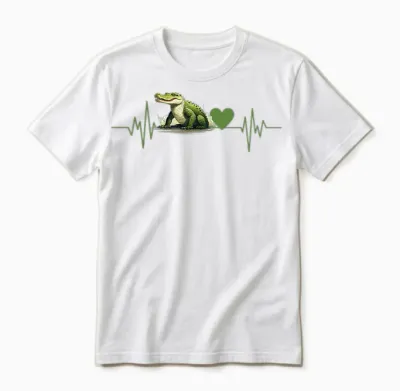 Crocodile Alligator Crocodiles Heartbeat T-Shirt, Black, S Unisex T-Shirt - White