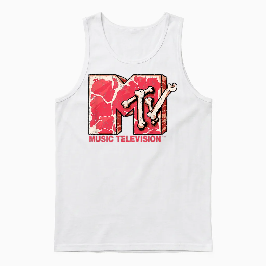 Mtv Logo Flesh and Bones Meat Beef Steak Raw Meat Mtv Unisex Tank Top in White