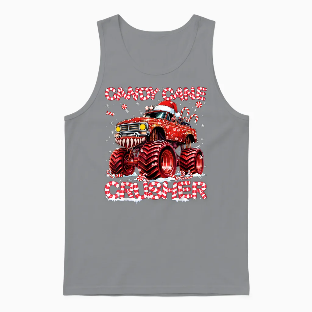 Candy Cane Crusher Red Monster Truck Christmas Xmas Boy Unisex Tank Top in Sport Grey
