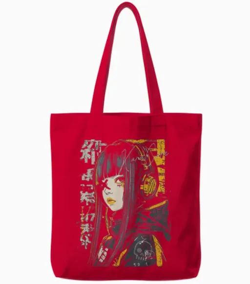 Japan Streetwear Cyberpunk Y2k Techwear Retro Manga Anime Tote Bags - Red