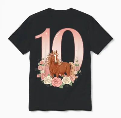 10e Anniversaire, Fille, Cheval, Poney | 10 Ans Anniversaire De Fille Unisex T-Shirt - Black