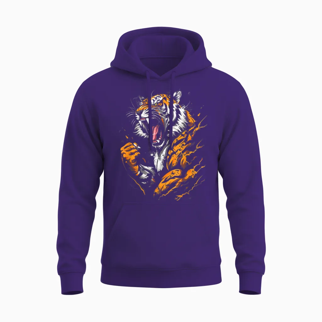 Tigre Musculaire Musculaire Musculation Rugissement Unisex Hoodie in Purple