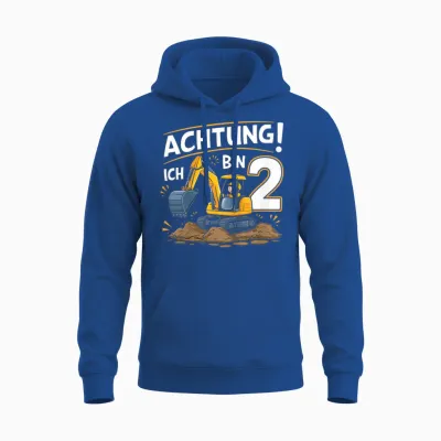 Kinder 2. Geburtstag Junge 2 Jahre Bagger Baustelle Unisex Hoodie - Royal