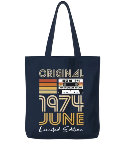 50th Birthday Vintage June 1974 Original 1974 Tote Bags - Navy