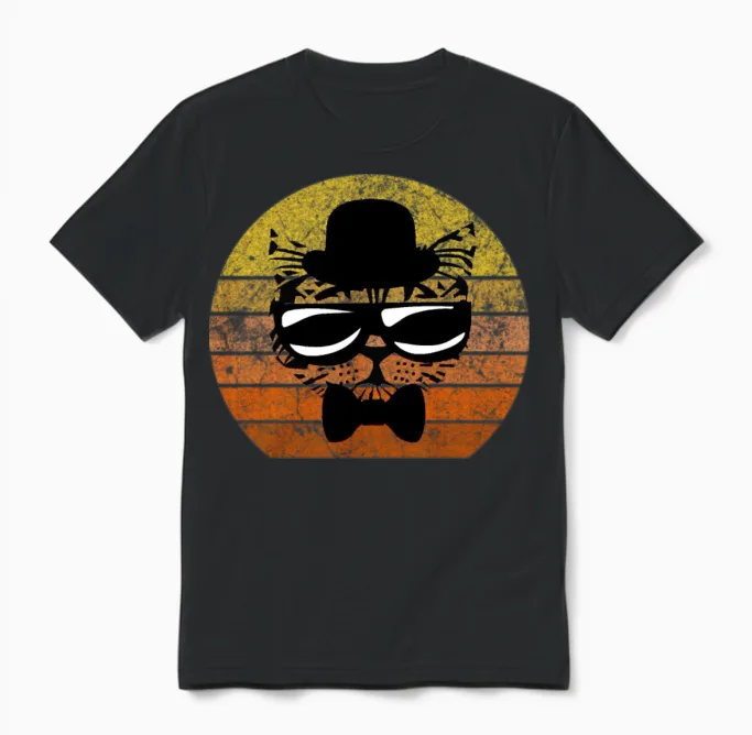 Funny Retro Cat with Sunglasses and Bow Tie Retro Unisex T-Shirt in Black