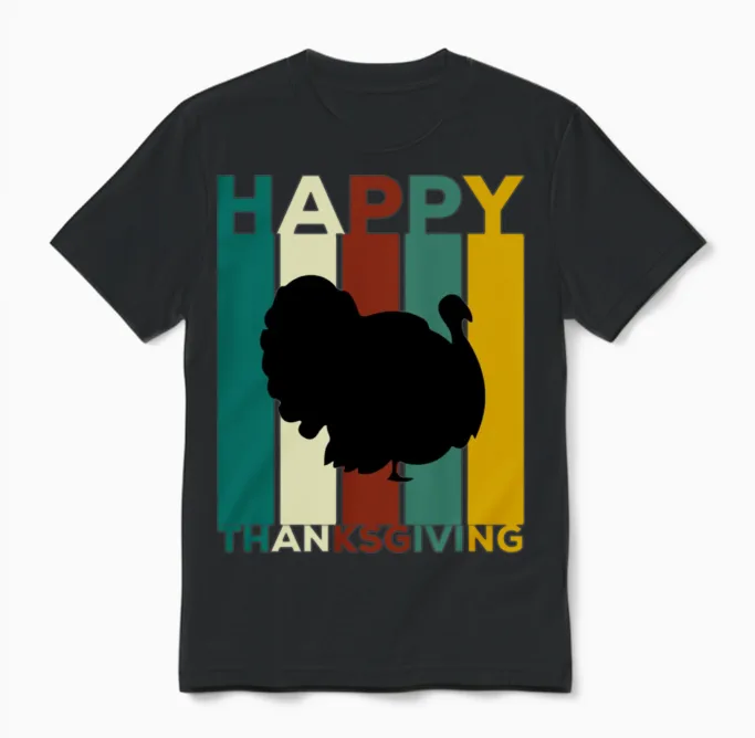 Happy Thanksgiving Vintage Retro Unisex T-Shirt - Black